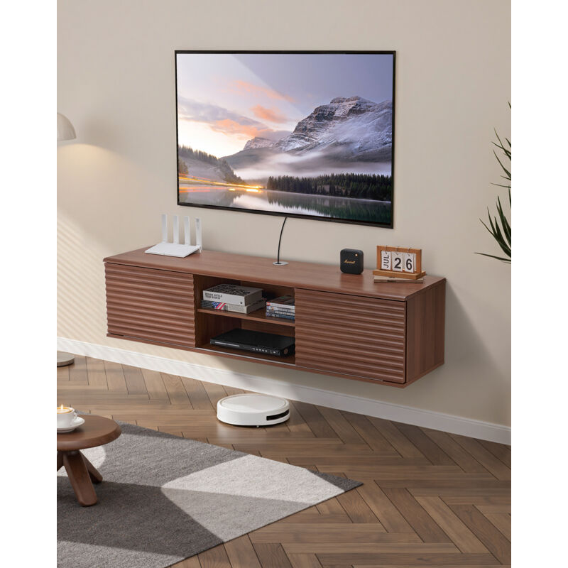 Tv Schrank hängend Wandhalterung, Fernsehschrank mit verstellbarem Regal & Schiebetüren, TV-Regal mit Stauraum für DVD-Player Spielekonsole,