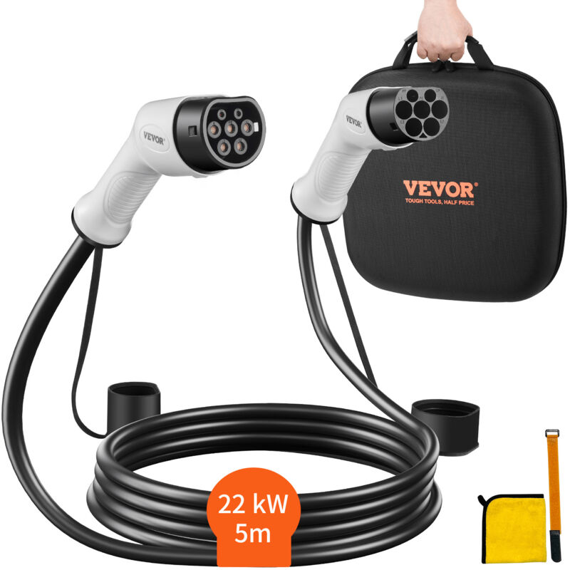 Mophorn - vevor Typ2 Ladekabel für Elektroauto/Hybrid ev Ladekabel E-Autoladekabel Wallbox 22kw TPU-Ladekabel 5m Kabellänge 3-Phase ac 380V Typ2 auf