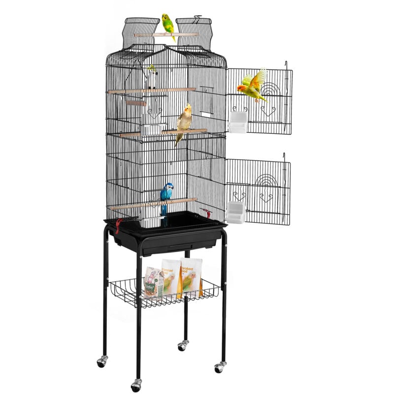 Vogelkäfig, 45,7x35,5x151cm, Vogelvoliere mit offener Oberseite & Ständer, Vogelflugkäfig aus Stahl mit herausnehmbarem Tablett, Wellensittichkäfig