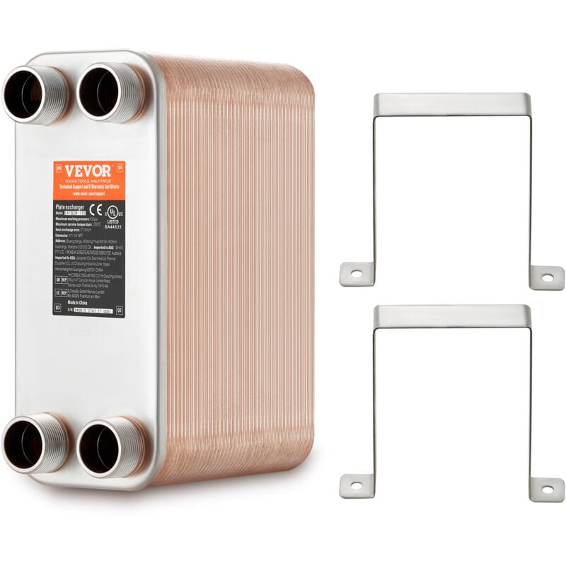 Wärmetauscher,127 x 305 mm, 80 Platten, gelöteter Plattenwärmetauscher, Kupfer/316L Edelstahl Wasser-Wasser-Wärmetauscher für Fußbodenheizung,