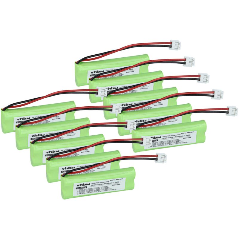 Vhbw - 10x Akku kompatibel mit Medion Life S63064, S63036, S63062, S63077, S63065, S63075, S63072 schnurlos Festnetz Telefon (500 mAh, 2,4 v, NiMH)