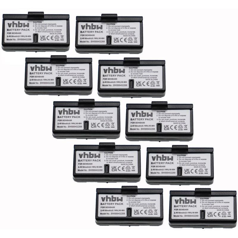 Vhbw - 10x Akku kompatibel mit Sennheiser HDE1030, H200 HDI452-P, HDI1029 Wireless Headset Kopfhörer (60mAh, 2,4V, NiMH)