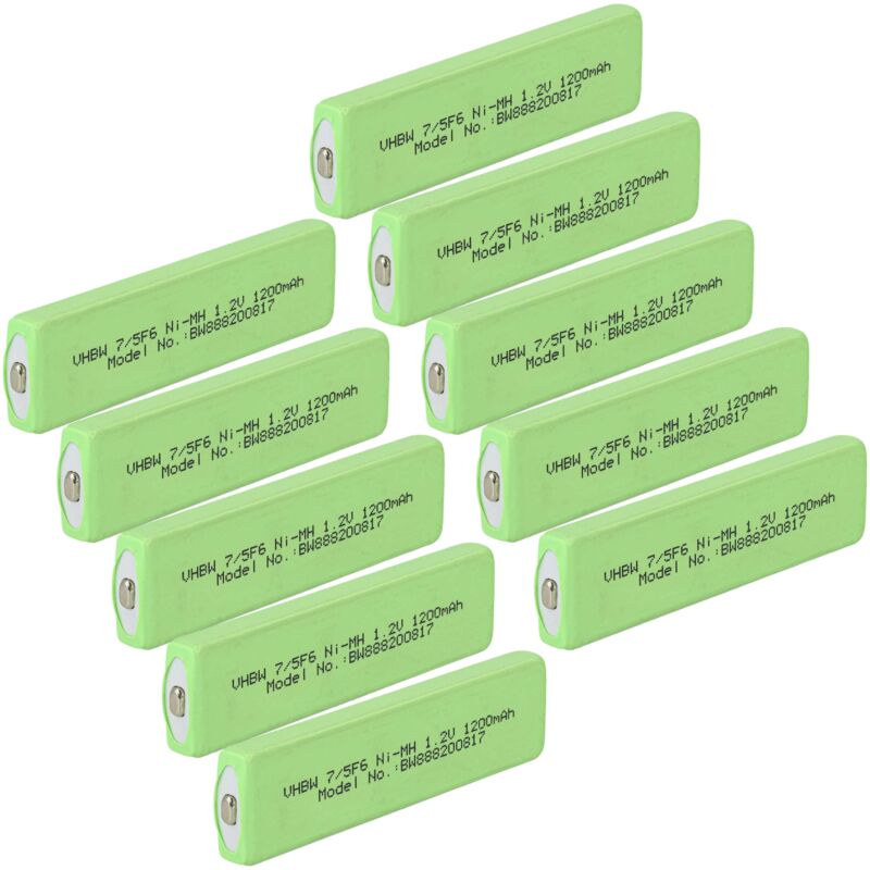 Vhbw - 10x Akkuzelle kompatibel mit Sony MZ-E11, MZ-E25, D-NE900, MZ-E10 cd Player (1100 mAh, 1,2 v, NiMH), Akku 7/5F6, Button Top
