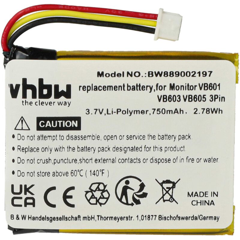 Vhbw - 1x Akku kompatibel mit Lionelo Babyphone Babytalker (750 mAh, 3,7 v, Li-Polymer)