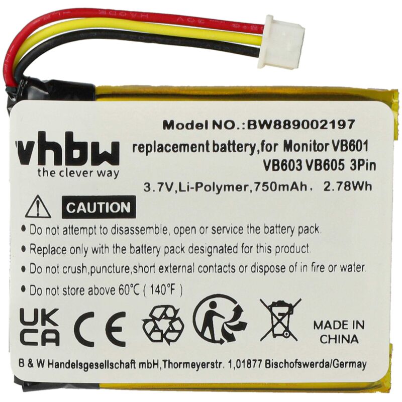 Vhbw - 1x Akku kompatibel mit TakTark Babyphone Babytalker (750 mAh, 3,7 v, Li-Polymer)