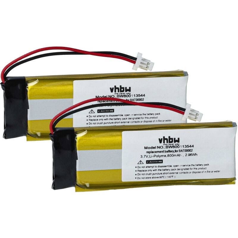 vhbw 2x Akku Ersatz für Cardo BAT00004 für GPS Navigation Navi (800 mAh, 3,7 V, Li-Polymer)