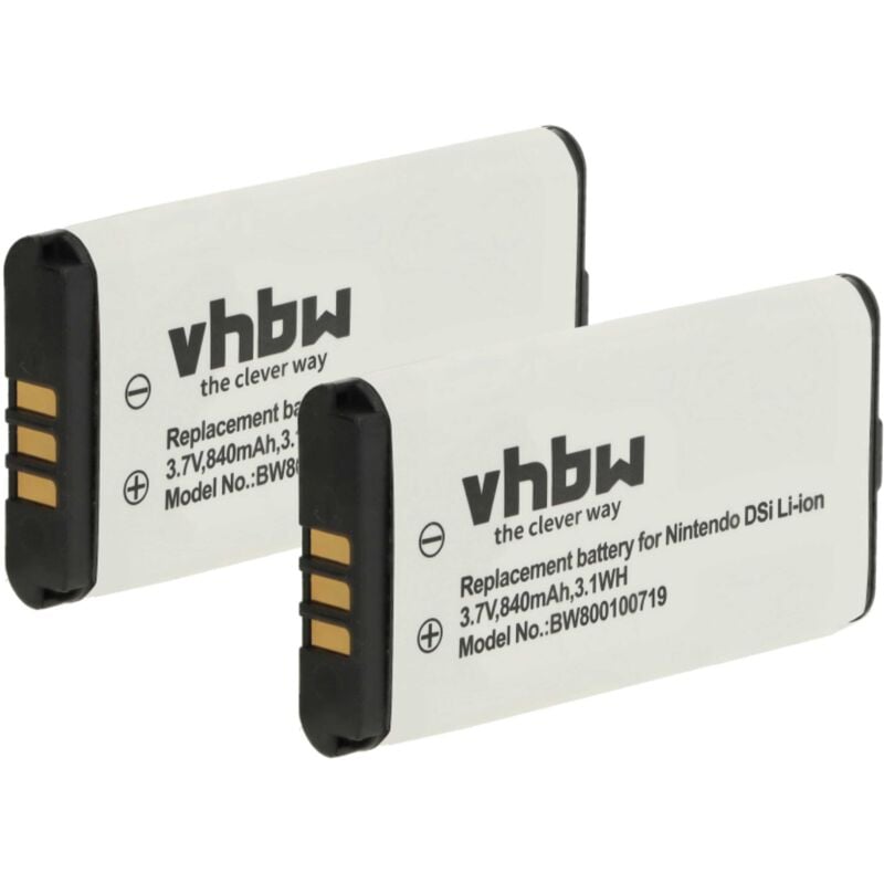 Vhbw - 2x Akku Ersatz für Nintendo TWL-001, c/twl-a-bp, TWL-003, BOAMK01 für Spielekonsole (840 mAh, 3,7 v, Li-Ion)