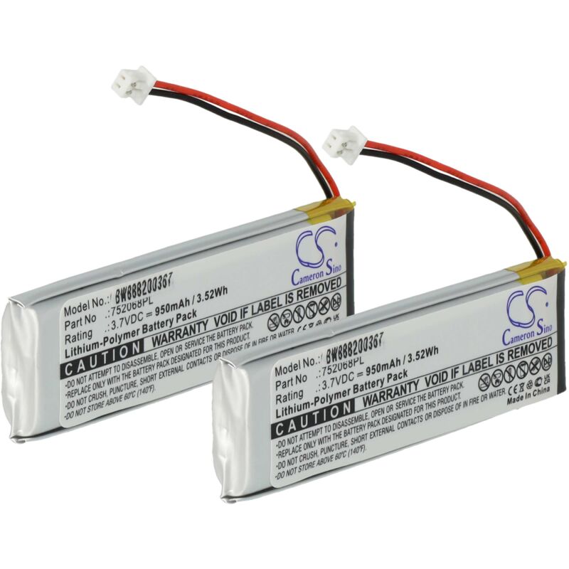 vhbw 2x Akku kompatibel mit Albrecht BTX 2 Pro Wireless Headset Kopfhörer (950 mAh, 3,7 V, Li-Polymer)