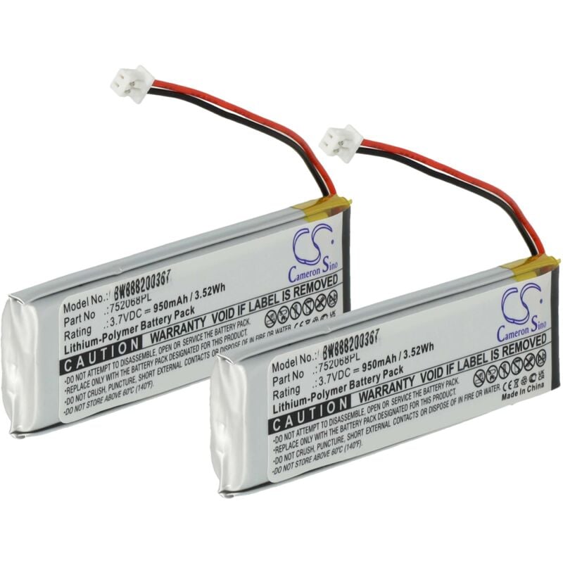 Vhbw - 2x Akku kompatibel mit Albrecht BTX1 Pro, BTX1 fm, bt Next Pro, BTX2 fm Wireless Headset Kopfhörer (950 mAh, 3,7 v, Li-Polymer)