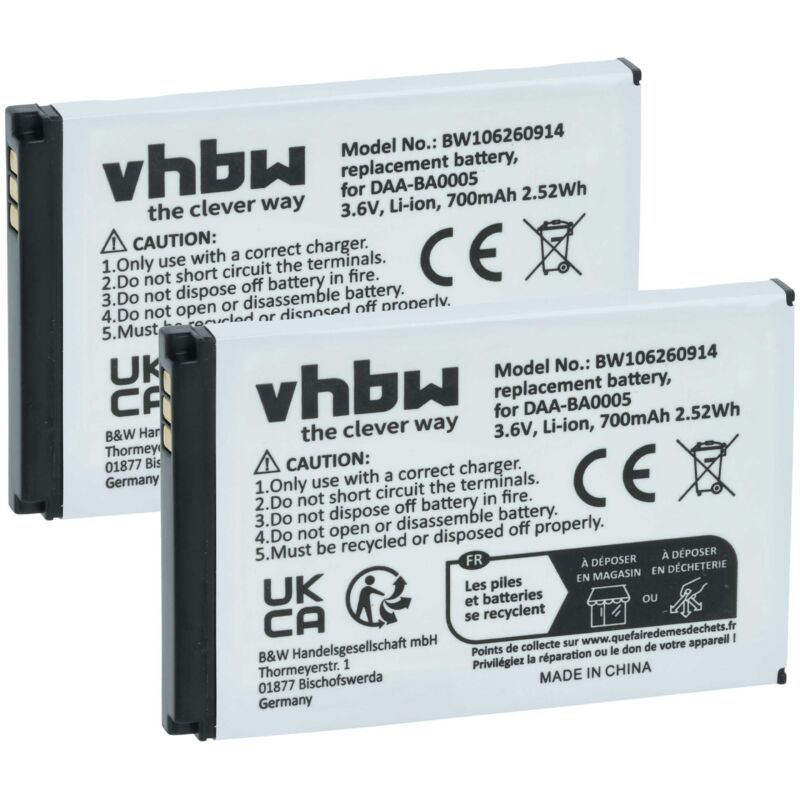 vhbw 2x Akku kompatibel mit Creative Zen Micro Photo MP3-Player Musik Player (700 mAh, 3,7 V, Li-Ion)