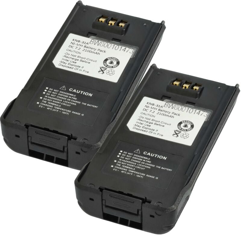 vhbw 2x Akku kompatibel mit Kenwood TK-3180, TK-2180, TK-2180K, NX-411, NX-410, NX-210, TK-3160 Funkgerät, Walkie Talkie (2100 mAh, 7,2 V, NiMH)