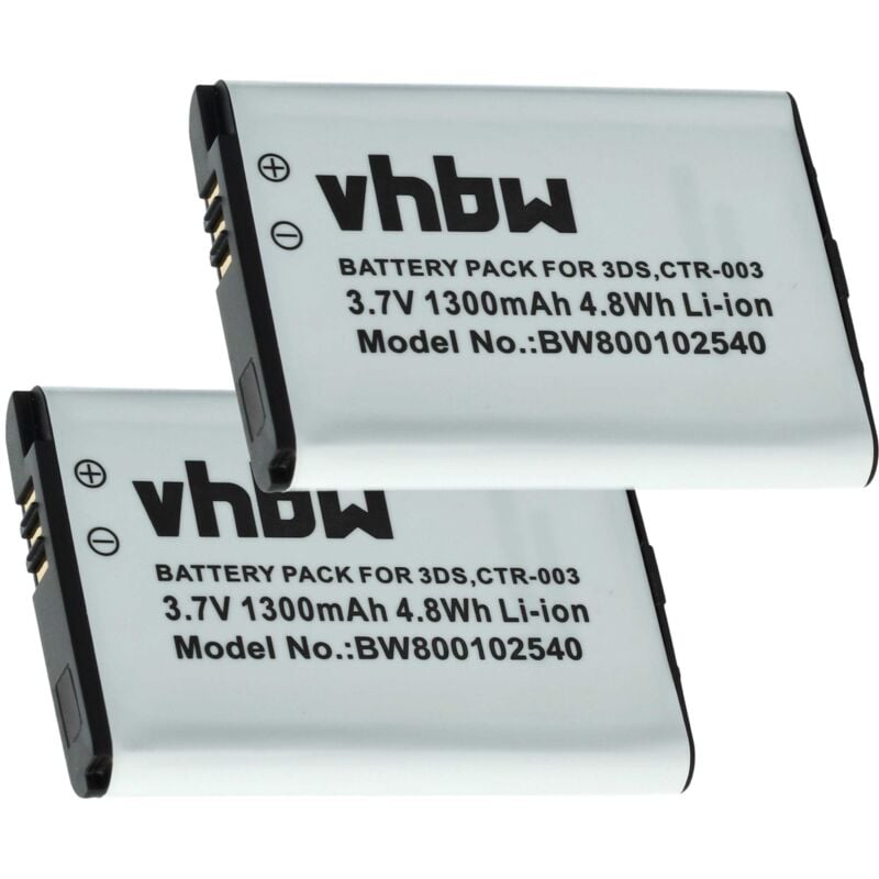 Vhbw - 2x Akku kompatibel mit Nintendo 2DS, 3DS (CTR-001), 3DS (MIN-CTR-001), New 2DS Spielekonsole (1300 mAh, 3,7 v, Li-Ion)