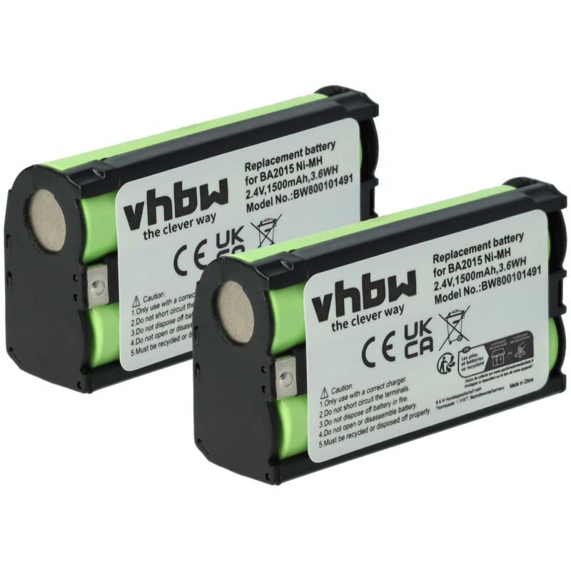 vhbw 2x Akku kompatibel mit Sennheiser EW 335 G2, EW 335 G3, EW 322 G4, EW 335 G4 Wireless Headset Kopfhörer (1500 mAh, 2,4 V, NiMH)