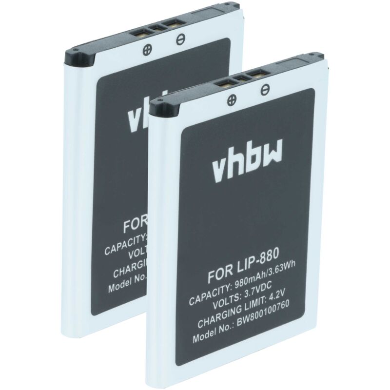 vhbw 2x Akku kompatibel mit Sony NW-HD5, NW-HD5B, NW-HD5R, NW-HD5S, 20GB MP3-Player Musik Player (980 mAh, 3,7 V, Li-Ion)