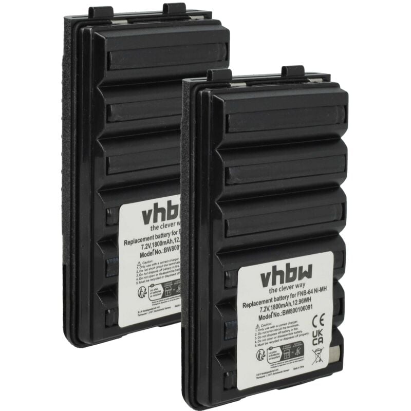 vhbw 2x Akku kompatibel mit Yaesu Vertex VX-177, VX-180, VX210, VX180e, VX180, VX-210, VX-180e Funkgerät, Walkie Talkie (1800 mAh, 7,2 V, NiMH)
