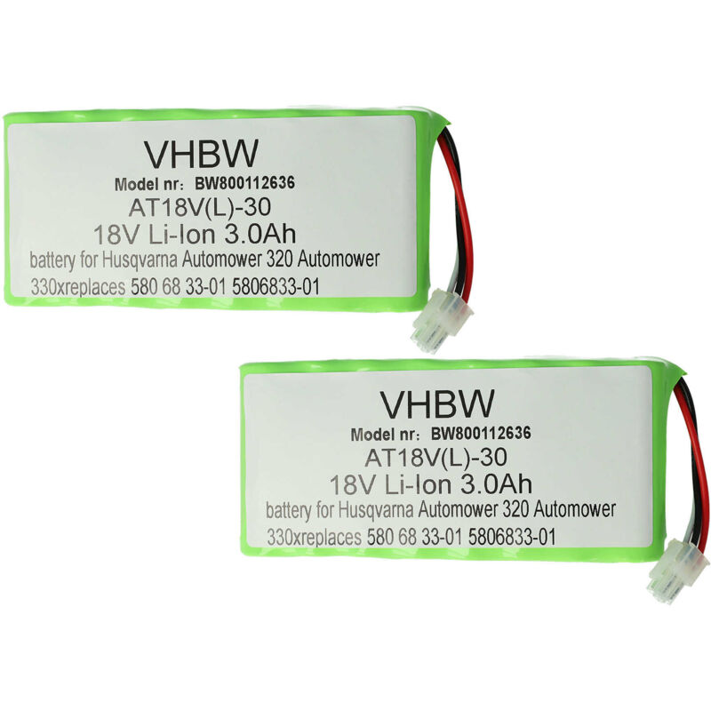 vhbw 2x Akku kompatibel mit Husqvarna Automower 440 bis BJ 2019/2020, 450X bis BJ 2019/2020 Rasenroboter (3000mAh 18V Li-Ion)