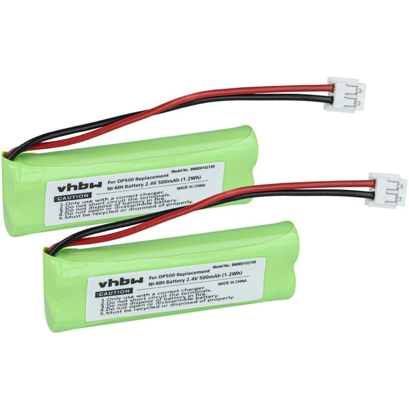 vhbw 2x Ni-MH Akku 500mAh (2.4V) kompatibel mit Festnetz Telefon Medion Life S63036, S63064, S63080, S63082, X63003, S63075, S63182 Ersatz für