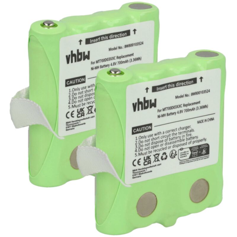 2x Akku kompatibel mit DeTeWe Outdoor 8000, PMR8000, pmr 8000, Simvalley WT-100 Funkgerät, Walkie Talkie (700 mAh, 4,8 v, NiMH) - Ersatz für