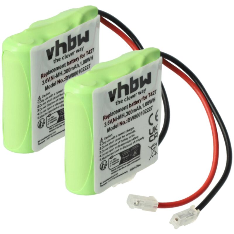 Vhbw - 2x Akku kompatibel mit Binatone E3300, E3300 Quad schnurlos Festnetz Telefon (300 mAh, 3,6 v, NiMH) - Ersatz für T427, 30AAAM3BMX