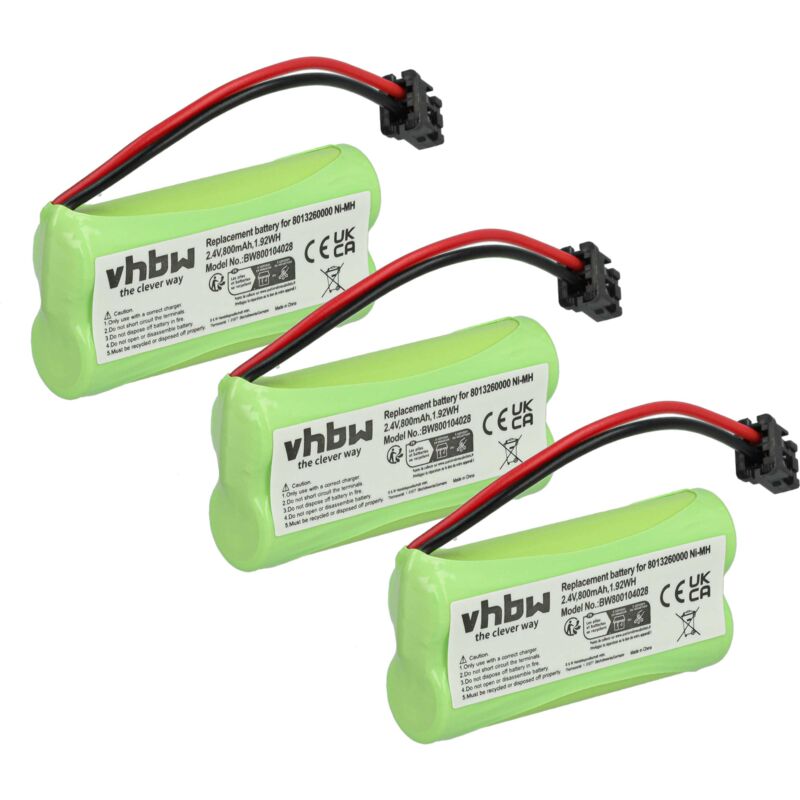 Vhbw - 3x Akku Ersatz für BT-694, BT284342, BT-800, BT8001BT8001, BT8300, BY0929 für schnurlos Festnetz Telefon (800 mAh, 2,4 v, NiMH)