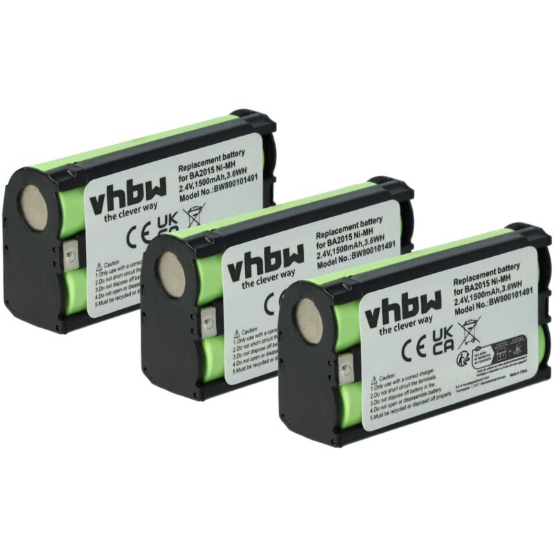 vhbw 3x Akku kompatibel mit Sennheiser SKM 545 G2, SKM 935 G2, SKM 565 G2, SKM 500 Wireless Headset Kopfhörer (1500 mAh, 2,4 V, NiMH)