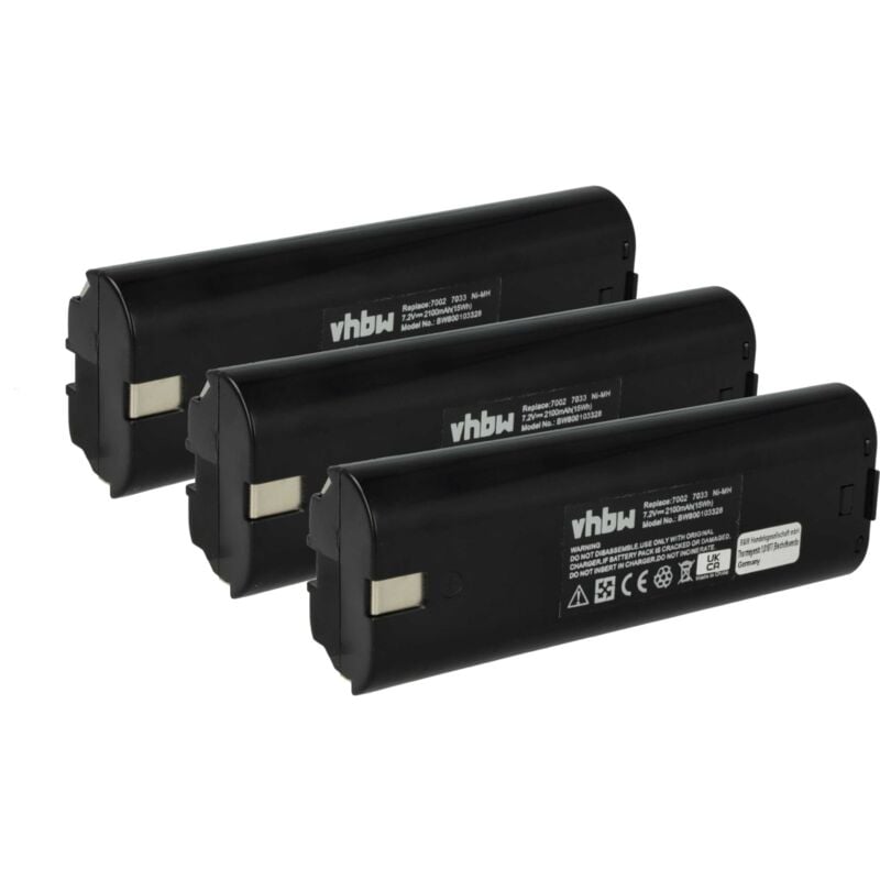 Vhbw - 3x Akku kompatibel mit Uniropa KT-250 BP-72 Elektrowerkzeug (2100 mAh, NiMH, 7,2 v)