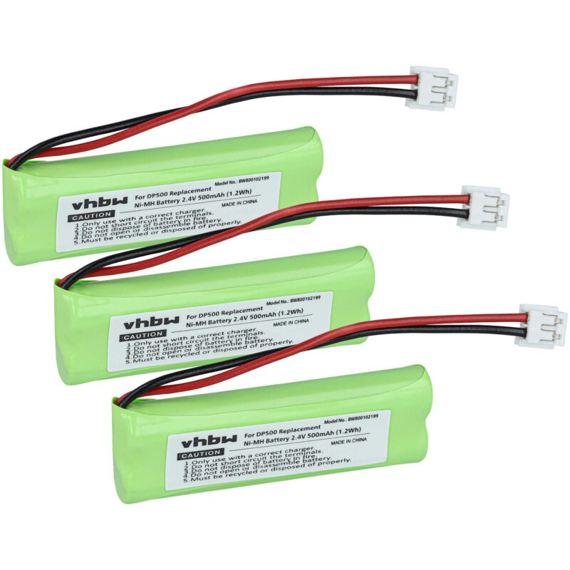 3x Ni-MH Akku 500mAh (2.4V) kompatibel mit Festnetz Telefon Medion Life S63036, S63064, S63080, S63082, X63003, S63075, S63182 Ersatz für