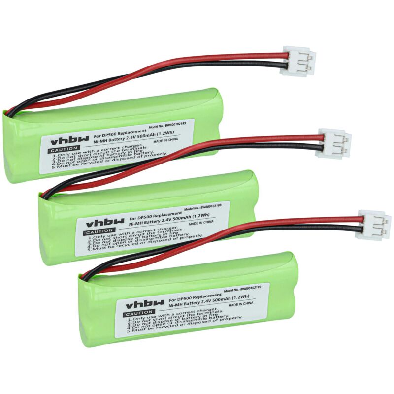 3x Akku kompatibel mit Medion MD83242, MD83282 schnurlos Festnetz Telefon (500 mAh, 2,4 v, NiMH) - Ersatz für GP1010, GPHC05RN01, VT50AAAALH2BMJZ,