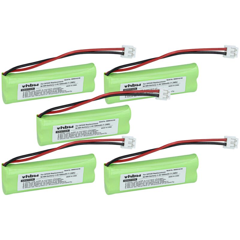 Vhbw - 5x Akku kompatibel mit Medion MD83244, MD83274, MD83430, MD83173, MD83282, MD83192, MD83242 schnurlos Festnetz Telefon (500 mAh, 2,4 v, NiMH)