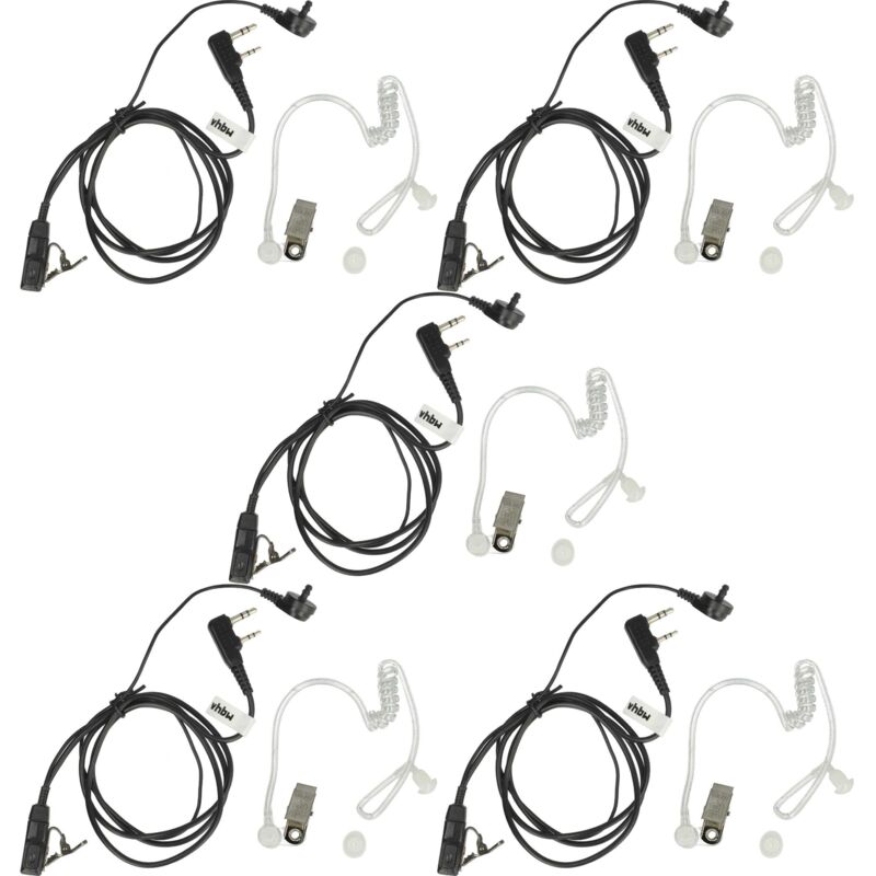 vhbw 5x Headset kompatibel mit Baofeng UV-5R, UV-3R, GT-3 Mark III, GT-3 Mark II Funkgerät - schwarz, Transparenter Akustikschlauch