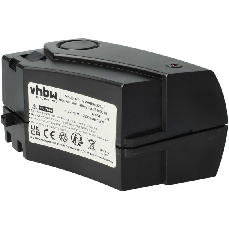 Vhbw - 1x Akku Ersatz für Kärcher 6.654-118.0, 28100010, 1.258-505.0 für Staubsauger Schwarz (2500 mAh, 4,8 v, NiMH)