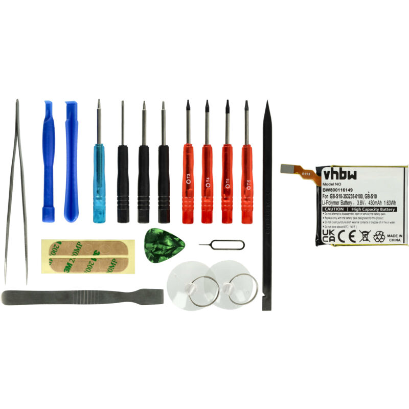 Vhbw - Akku Ersatz für Sony GB-S10, GB-S10-353235-0100 für Smartwatch Uhr Fitnessarmband (430mAh, 3,7V, Li-Polymer) + Werkzeug-Set