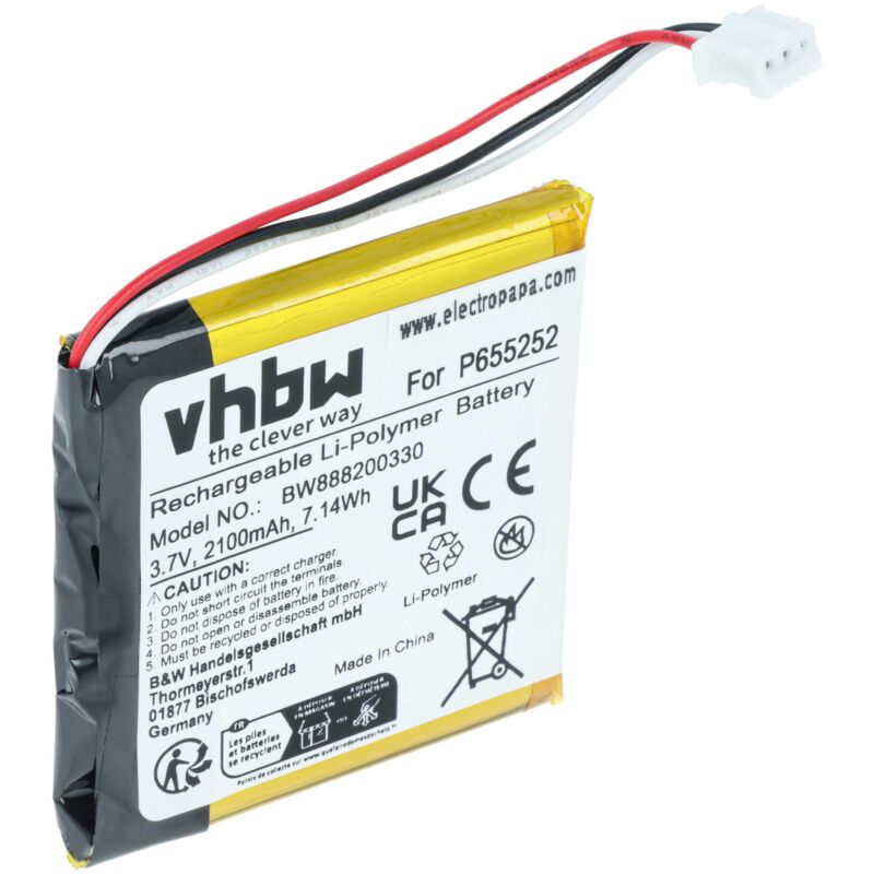 Vhbw - Akku Ersatz für Harman Kardon P655252 für Lautsprecher Boxen Speaker (2100mAh, 3,7V, Li-Polymer)