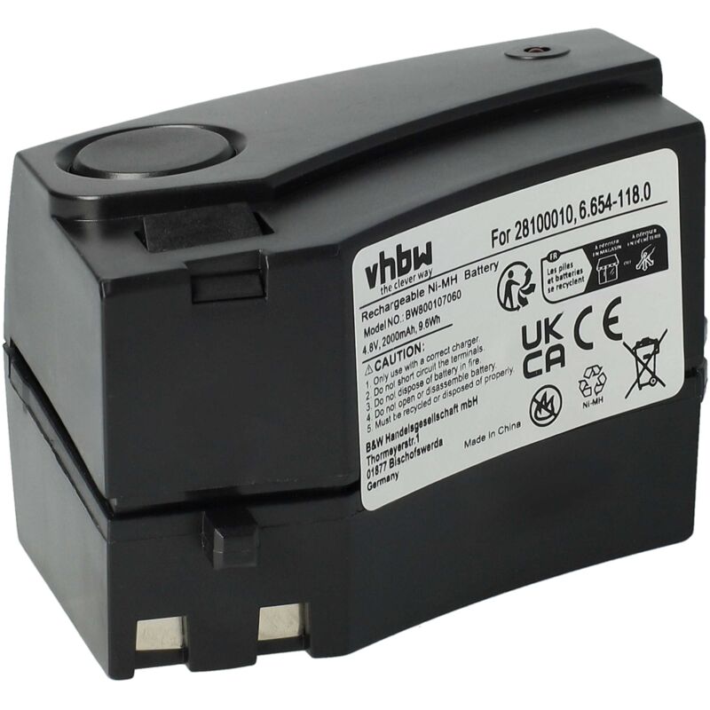 Vhbw - 1x Akku Ersatz für Kärcher 1.258-505.0, 6.654-118.0, 2.810-001.0 für Staubsauger Schwarz (2000 mAh, 4,8 v, NiMH)