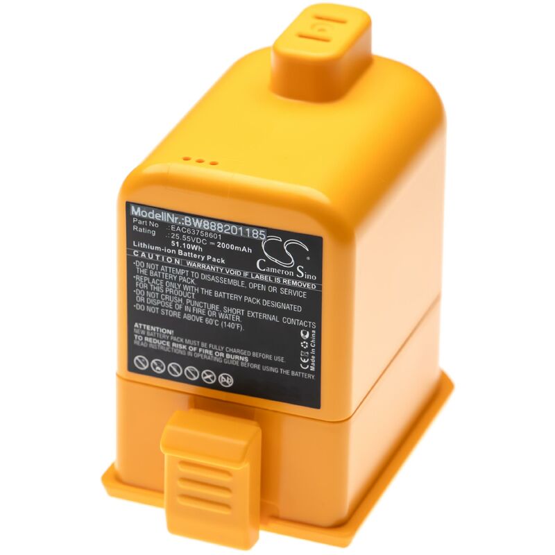 Akku kompatibel mit lg A9PETNBED2X, Cord Zero A9, Cord Zero A9+ Staubsauger Home Cleaner Heimroboter (2000mAh, 25,55V, Li-Ion) - Vhbw
