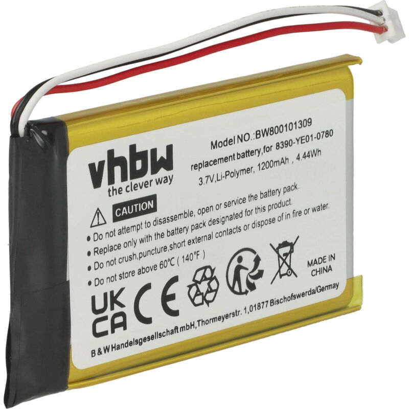 Vhbw - 1x Akku Ersatz für Magellan 5390-B101-0780, 384.00019.005, 0829FL22538 für gps Navigation Navi (1200 mAh, 3,7 v, Li-Polymer)