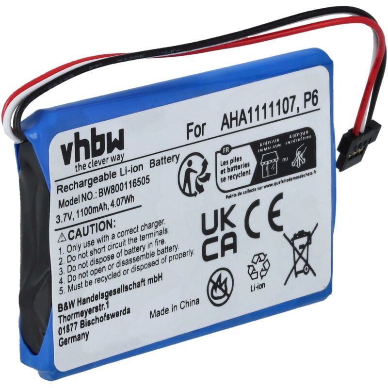 Vhbw - Akku kompatibel mit TomTom G0 620 World, Go 6100, Go 620 (2016), Go 600 gps Navigation Navi (1100 mAh, 3,7 v, Li-Ion)