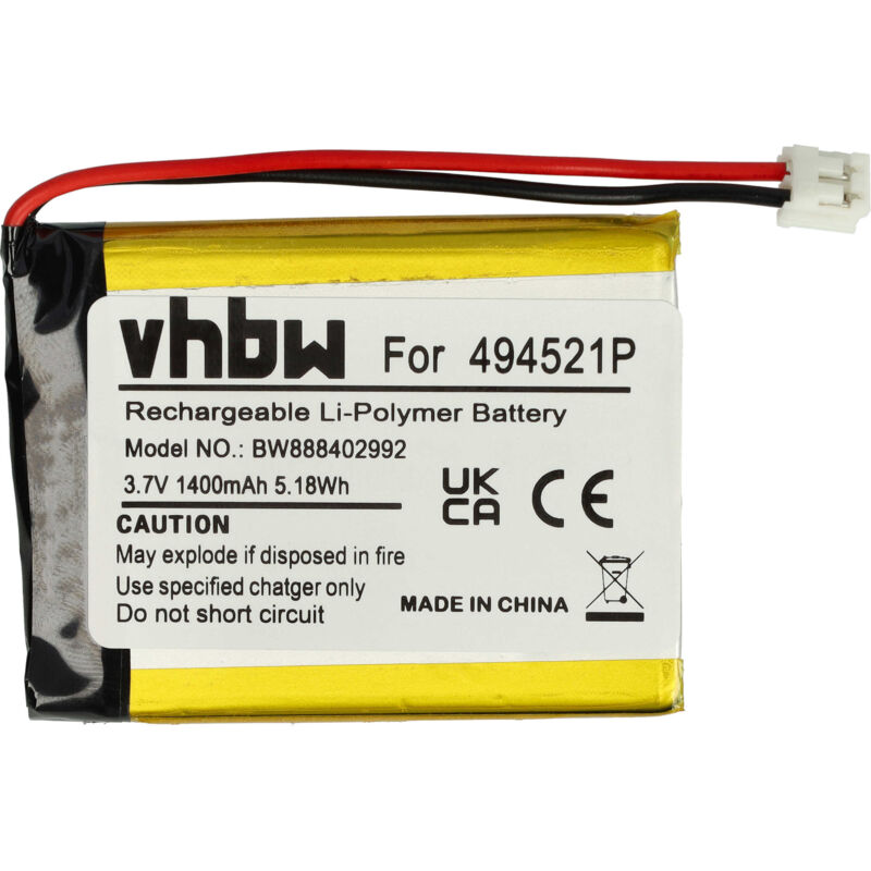 Vhbw - 1x Akku Ersatz für Audioline 494251P, 494521P, BPCK1500LI für Babyphone Sensormatte (1400 mAh, 3,7 v, Li-Polymer, ohne Gehäuse)