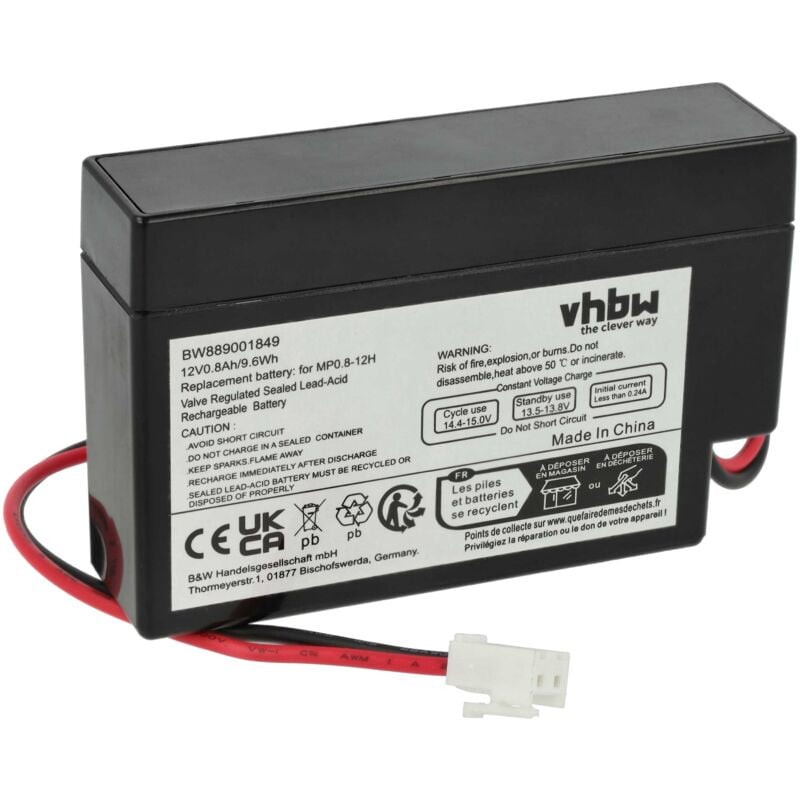 Vhbw - Akku Ersatz für MP0.8-12H für diverse Geräte (800mAh, 12V, agm, jst Stecker) 6x Zellen
