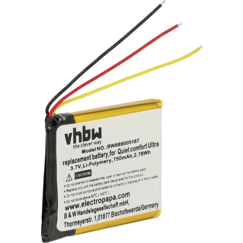 Vhbw - Akku kompatibel mit Bose Quiet Comfort Ultra Wireless Headset Kopfhörer (750 mAh, 3,7 v, Li-Polymer)
