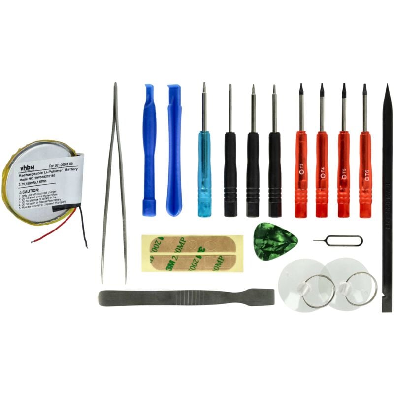 vhbw Akku kompatibel mit Garmin Fenix 1, 2 Smartwatch Uhr Fitnessarmband (450 mAh, 3,7 V, Li-Ion) + Werkzeug-Set