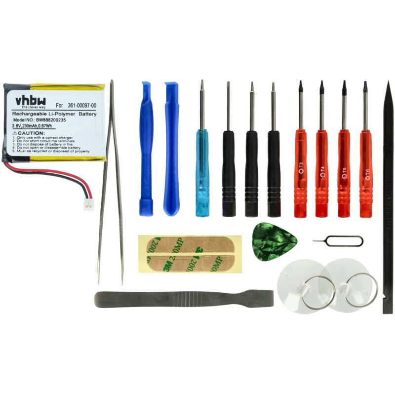 Vhbw - Akku kompatibel mit Garmin Fenix 6x, 6X Pro Solar Smartwatch Uhr Fitnessarmband (230mAh, 3,7V, Li-Polymer) + Werkzeug-Set