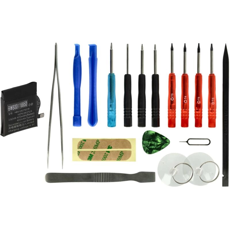 Vhbw - Akku kompatibel mit Huawei Watch 2 4G, Pro 4G Smartwatch Uhr Fitnessarmband (410mAh, 3,8V, Li-Polymer) + Werkzeug-Set