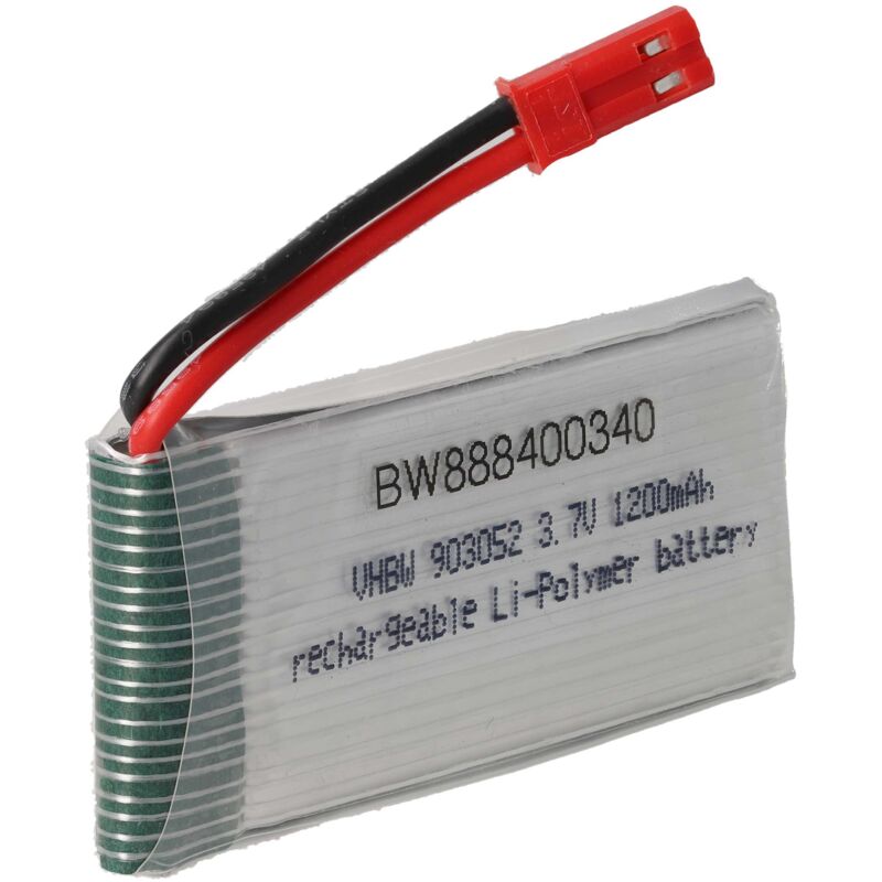 vhbw Akku kompatibel mit BEC Stecker für Modellbau z.B. Racing Car, Helikopter, Flugzeug (1200mAh, 3,7V, Li-Polymer, 57 x 29 x 10 mm)