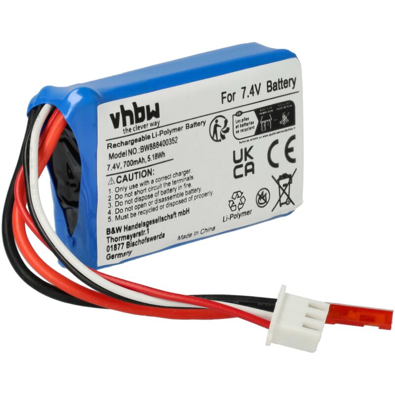 Vhbw - Akku kompatibel mit bec Stecker für Modellbau z.B. Racing Car, Helikopter, Flugzeug (700mAh, 7,4V, Li-Polymer, 56 x 31 x 15 mm)