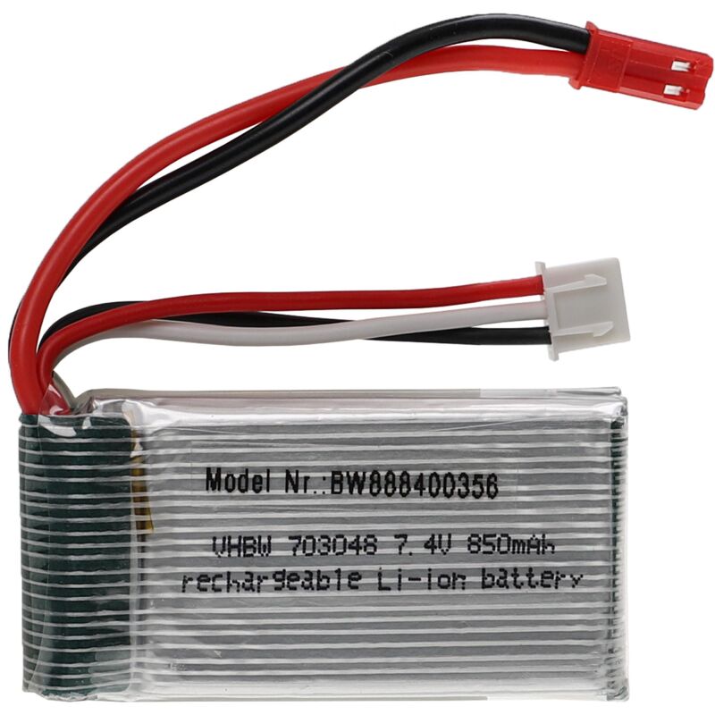 Vhbw - Akku kompatibel mit bec Stecker für Modellbau z.B. Racing Car, Helikopter, Flugzeug (850mAh, 7,4V, Li-Polymer, 54 x 29 x 17,5 mm)