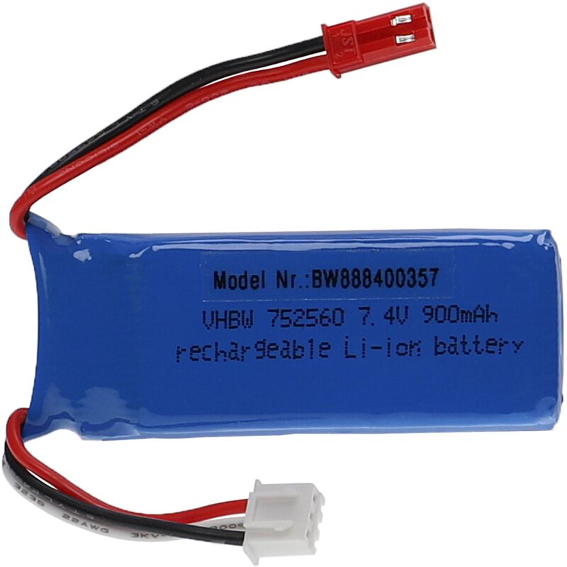Vhbw - Akku kompatibel mit bec Stecker für Modellbau z.B. Racing Car, Helikopter, Flugzeug (900mAh, 7,4V, Li-Polymer, 67 x 25 x 16 mm)