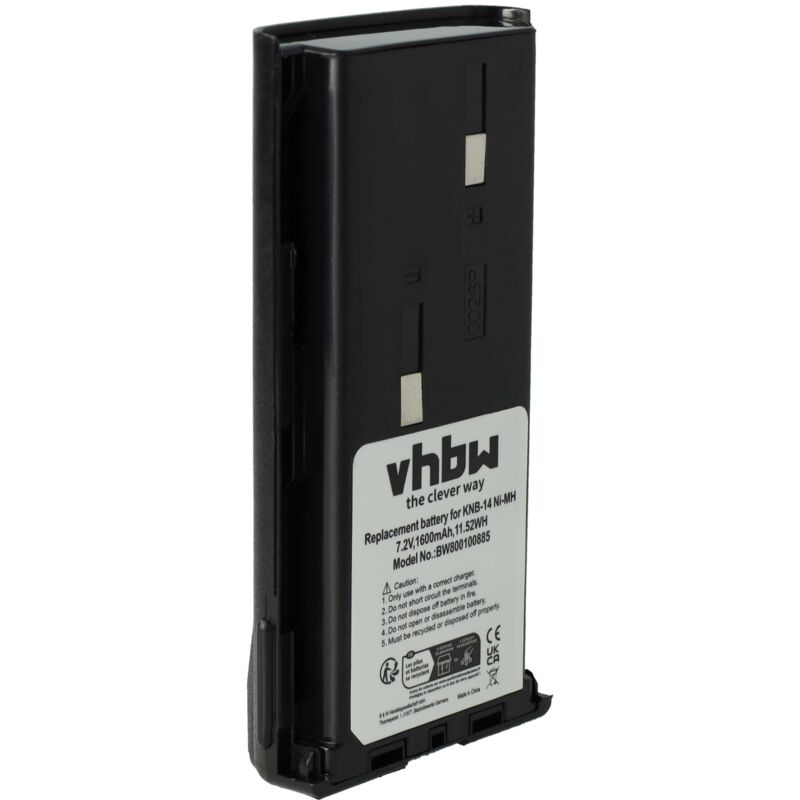 Vhbw - Akku kompatibel mit Kenwood TK-278G, TK-278GC, TK-278GM, TK-3100, TK-3101, TK-3102 Funkgerät, Walkie Talkie (1600mAh, 7,2V, NiMH)