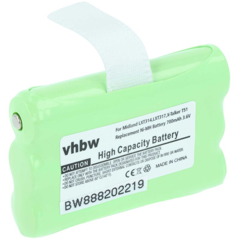 Vhbw - Akku kompatibel mit Midland X-Talker T51, T55, T61, T65 Funkgerät, Walkie Talkie (700mAh, 3,6V, NiMH)