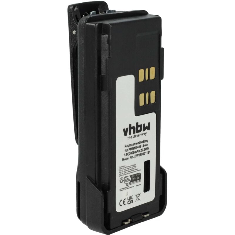 1x Akku kompatibel mit Motorola XPR7350e, XPR7000, XPR3500e, XPR7350 Funkgerät, Walkie Talkie (3000 mAh, 7,4 v, Li-Ion) + Gürtelclip - Vhbw